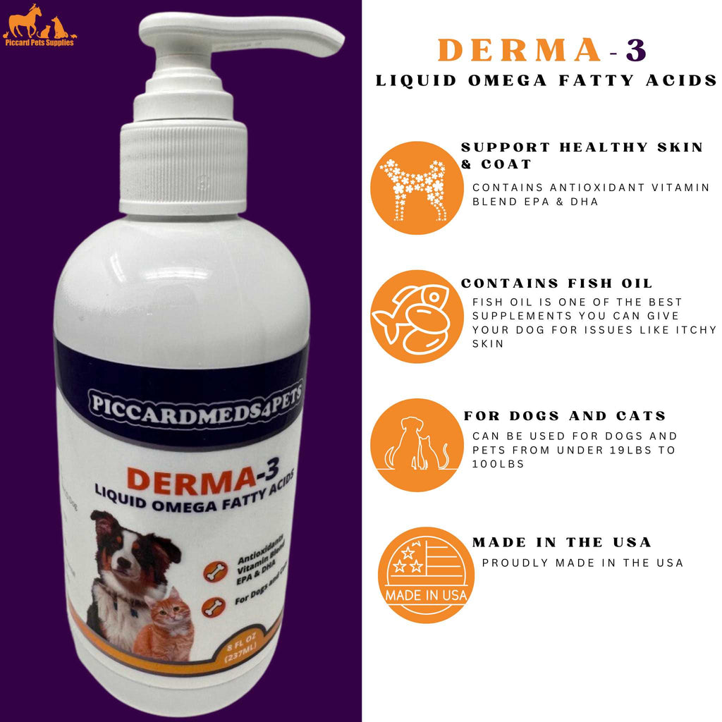 Piccardmeds4pets Derma-3 Liquid Omega-3 Supplement - 8oz Pump Bottle for Dogs & Cats + FREE Bandana!
